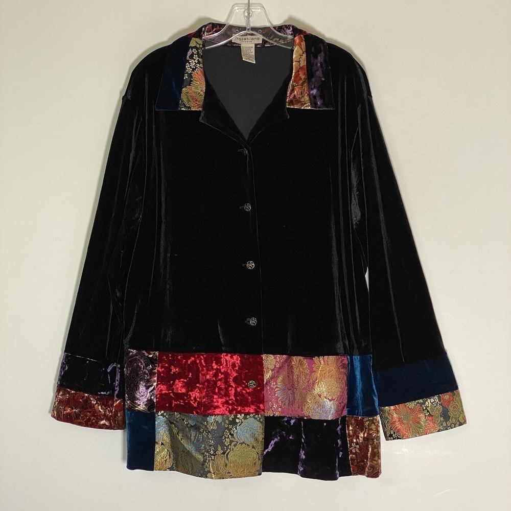 VTG Notations Jacket Women 1X Multi Velvet Patchwork Boho Whimsigoth Fairy Y2K